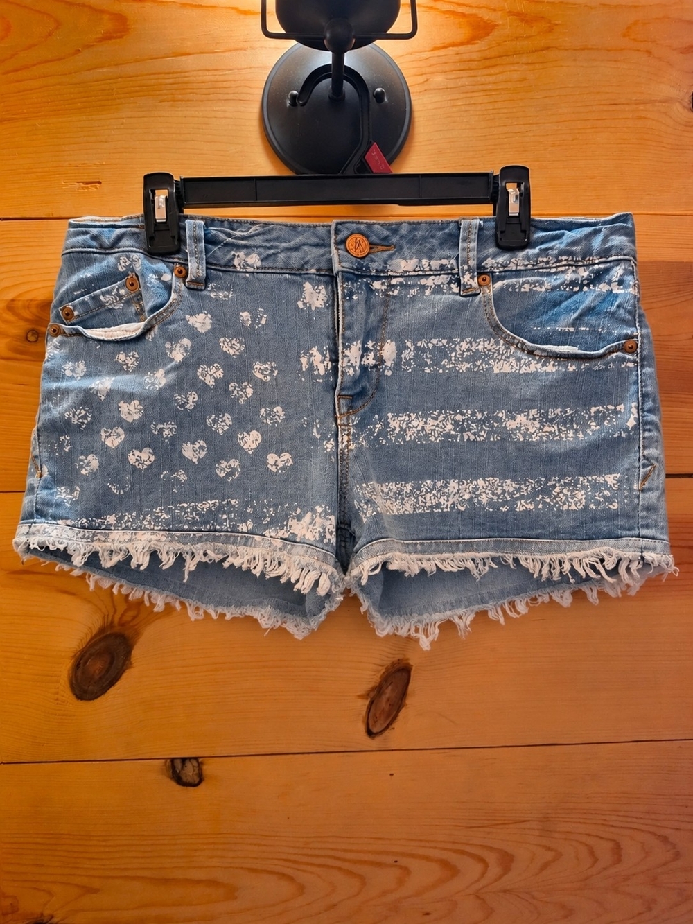 American Rag Light Blue Denim Heart & Stripe Frayed Hem Shorts